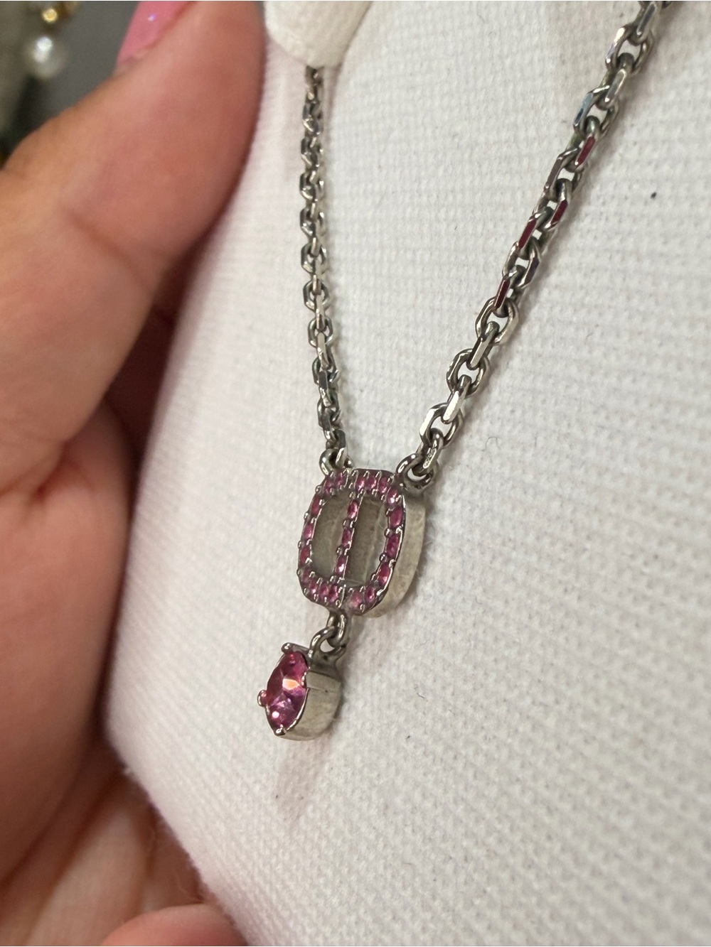 🌷DIOR Petit Pink Crystal 'CD' Pendant Necklace - Picture 10 of 14